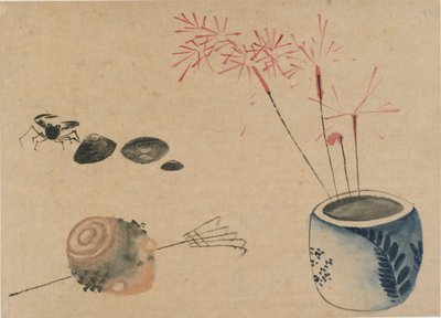 Étincelles, crabe et ampoule, fin 18e-début 19e siècle - Katsushika Hokusai