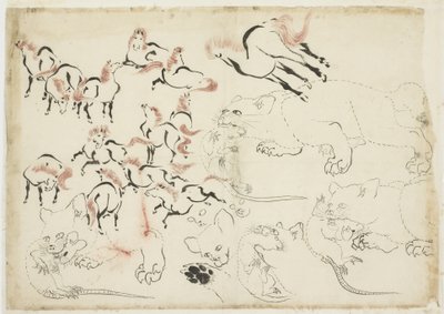 Études de chevaux, chats et rats (de "Hokusai Manga") - Katsushika Hokusai