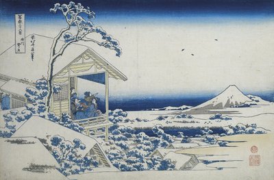 Maison de thé à Koishikawa, le matin après une chute de neige, c.1830 - Katsushika Hokusai