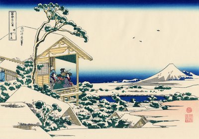 Maison de thé à Koishikawa, le matin après une chute de neige, c.1830 - Katsushika Hokusai