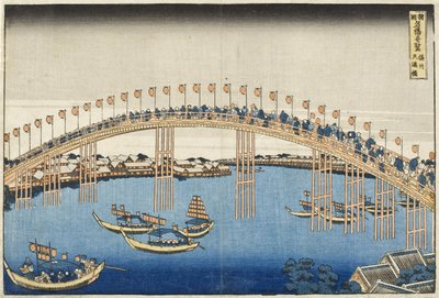 Pont de Temma, province de Settsu de la série Vues merveilleuses des ponts célèbres de diverses provinces, vers 1835 - Katsushika Hokusai