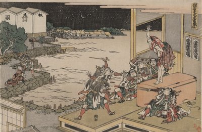 La Ligue Loyale des Quarante-sept Rônin, Acte X : Gihei garde le coffre à armes - Katsushika Hokusai