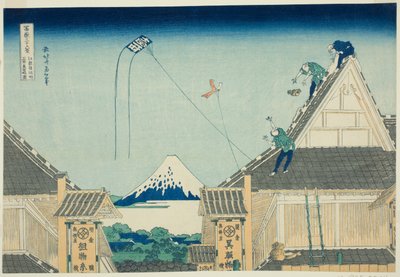 Le magasin Mitsui à Surugacho à Edo (Koto Surugacho Mitsui mise ryakuzu), de la série "Trente-six vues du mont Fuji (Fugaku sanjurokkei)" - Katsushika Hokusai