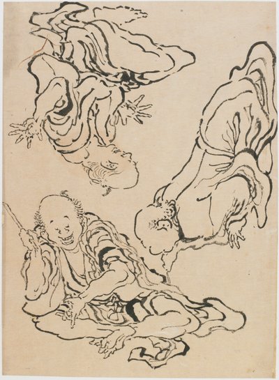 Trois hommes gesticulant - Katsushika Hokusai