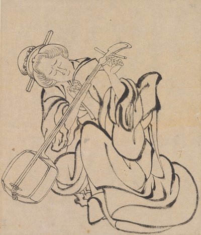 Accordant le samisen - Katsushika Hokusai