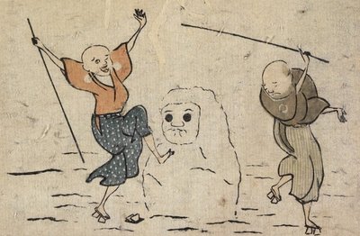 Deux aveugles et bonhomme de neige - Katsushika Hokusai