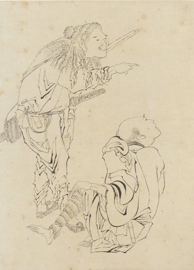 Deux chasseurs, période Edo - Katsushika Hokusai