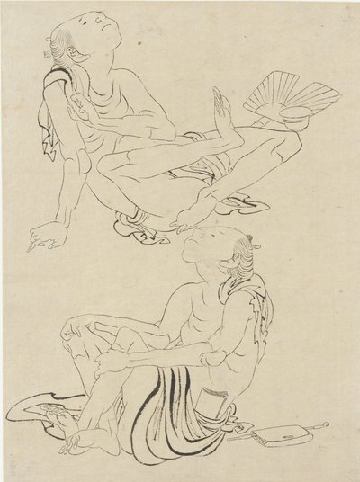 Deux hommes se relaxant en été, période Edo (encre sur papier) - Katsushika Hokusai