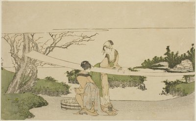 Deux femmes étirant du tissu - Katsushika Hokusai