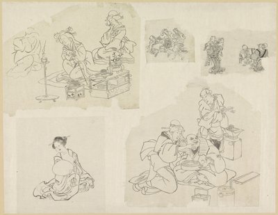 Cinq représentations de personnes dans différentes situations - Katsushika Hokusai