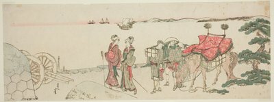Femmes et accompagnateurs à la plage de Tanakawa - Katsushika Hokusai