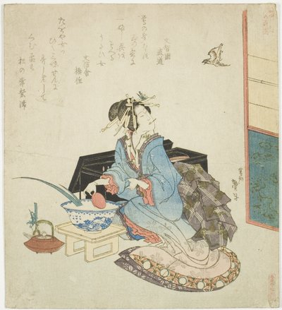 Geisha regardant un coucou, de la série "Cinq festivals annuels pour le cercle de Katsushika (Katsushika gosekku)" - Katsushika Taito II