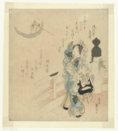 Femme sur un pont regardant la lune - Katsushika Taito II