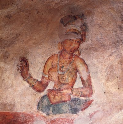 Apsaras, nymphe céleste faisant une offrande, fresque, citadelle fortifiée de Sigiriya (Liste du patrimoine mondial de l