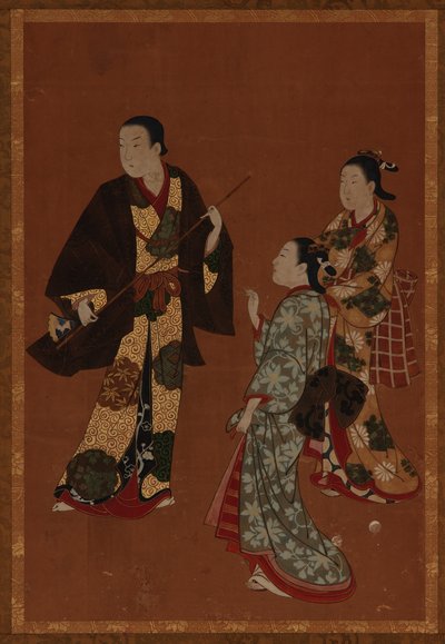 Un homme, probablement un acteur, et deux filles, période Edo, 18ème siècle - Kawamata Tsuneyuki
