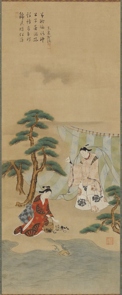 Jeune homme et jeune femme sur le rivage, période Edo, 1615-1868 - Kawamata Tsuneyuki