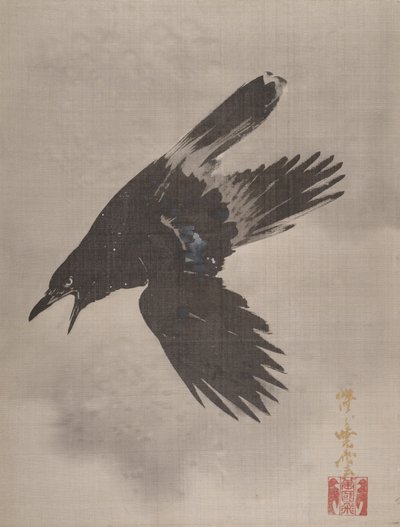Corbeau volant dans la neige, vers 1887 - Kawanabe Kyosai
