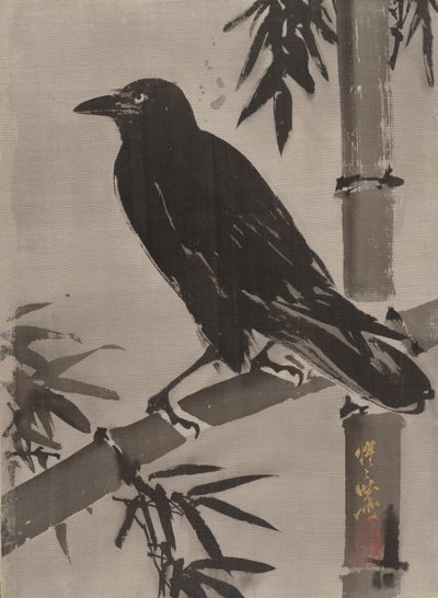 Corbeau sur une branche de bambou, vers 1887 - Kawanabe Kyosai