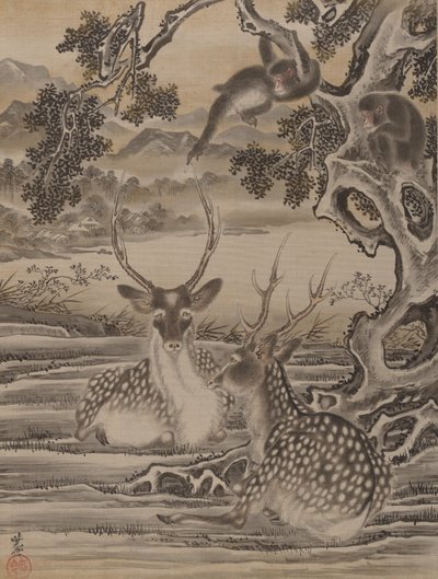 Cerfs et singes, vers 1887 - Kawanabe Kyosai