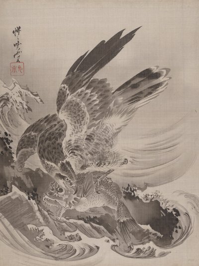 Aigle attaquant un poisson, vers 1887 - Kawanabe Kyosai