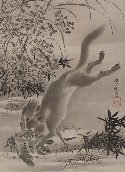 Renard attrapant un oiseau, vers 1887 - Kawanabe Kyosai