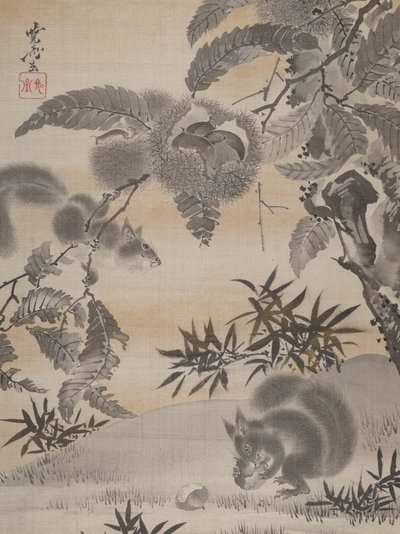 Écureuils ramassant des châtaignes, vers 1887 - Kawanabe Kyosai