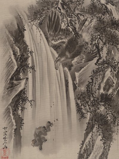 Cascade, Aigle et Singe, vers 1887 - Kawanabe Kyosai