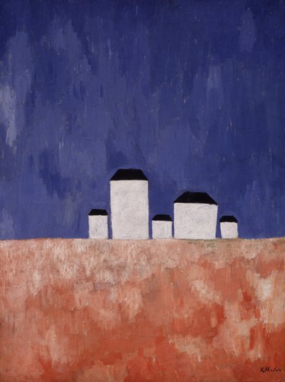 Paysage avec cinq maisons, vers 1932 - Kazimir Severinovich Malevich