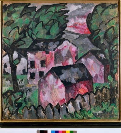 Paysage avec maisons rouges. Peinture de Kasimir Severinovich Malevich (1878-1935) 1910. Kunstmuseum Bâle - Kazimir Severinovich Malevich