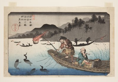 No. 55, Kōdo : Bateaux de pêche au cormoran sur la rivière Nagae - Keisai Eisen