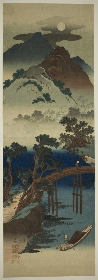 Pleine lune sur un paysage de montagne - Keisai Eisen