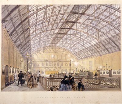 Intérieur de la Gare de Charing Cross montrant les trains et le toit en fer, Londres, vers 1890 - Kell Brothers