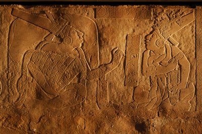 Banc du trône du Temple 19, Palenque, Mexique, sculpture d