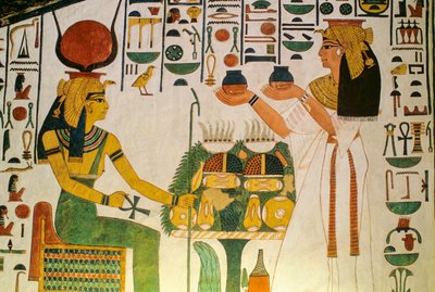 Tombe de Néfertari; Néfertari offre du vin à un groupe de divinités; Égypte, Vallée des... - Kenneth Garrett