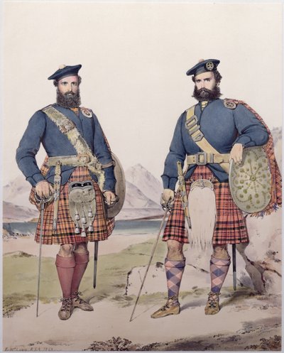 Deux hommes en costume écossais, gravé par Vincent Brooks, 1868 - Kenneth Macleay