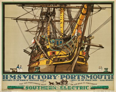 H.M.S. Victory, Portsmouth, affiche publicitaire pour Southern Electric Railways - Kenneth Shoesmith