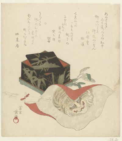 Boîte laquée et tissu - Kikugawa Eishin