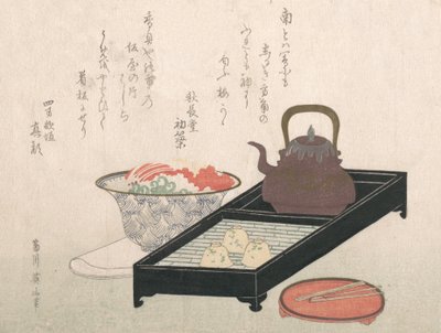 Ustensiles pour le thé et un bol à gâteau - Kikugawa Eizan