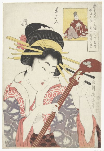Femme avec shamisen (série Trois jeunes poètes) - Kikugawa Eizan