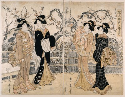 Jardin élégant de pruniers - Kikukawa Eizan
