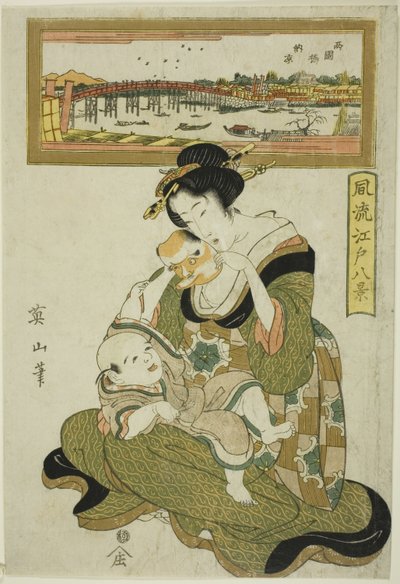 Profiter de la Fraîcheur du Soir au Pont Ryogoku (Ryogokubashi noryo), de la série "Huit Vues à la Mode d