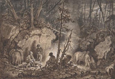 Chasseurs se reposant dans une forêt la nuit, 1830-60 - Kilian Christoffer Zoll