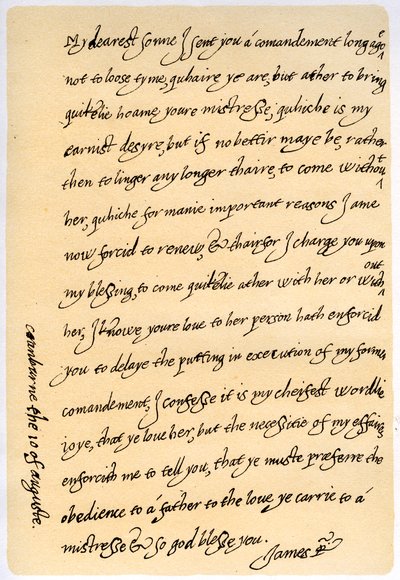 Lettre de Jacques Ier à son fils, Charles, Prince de Galles, 10 août 1623 - King James I
