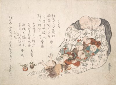 Hotei Ouvrant Son Sac Plein de Petits Garçons, début du 19ème siècle - Kita Busei