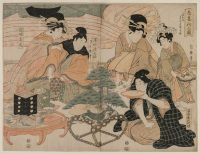 Image de la première visite aux quartiers de plaisir, milieu des années 1800 - Kitagawa Tsukimaro