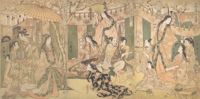 Vue des Plaisirs du Taiko et de ses Cinq Épouses à Rakuto - Kitagawa Utamaro