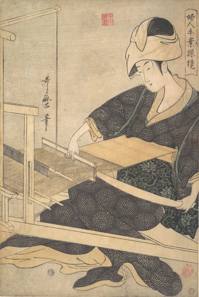 Une Femme Tissant, Assise à un Métier à Tisser - Kitagawa Utamaro
