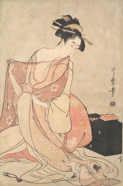 Une femme et un chat - Kitagawa Utamaro