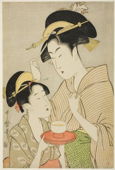 Une jeune fille offrant du thé à une autre femme - Kitagawa Utamaro