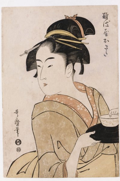 Portrait en buste de la serveuse Okita de la maison de thé Naniwaya - Kitagawa Utamaro
